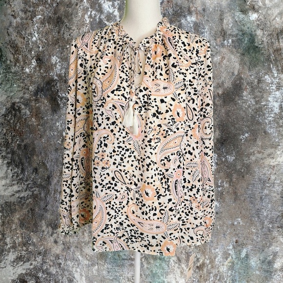 NWT Nanette Lepore Pink Paisley / Animal Print Multi Tassel Detail Blouse 1X - Picture 1 of 10